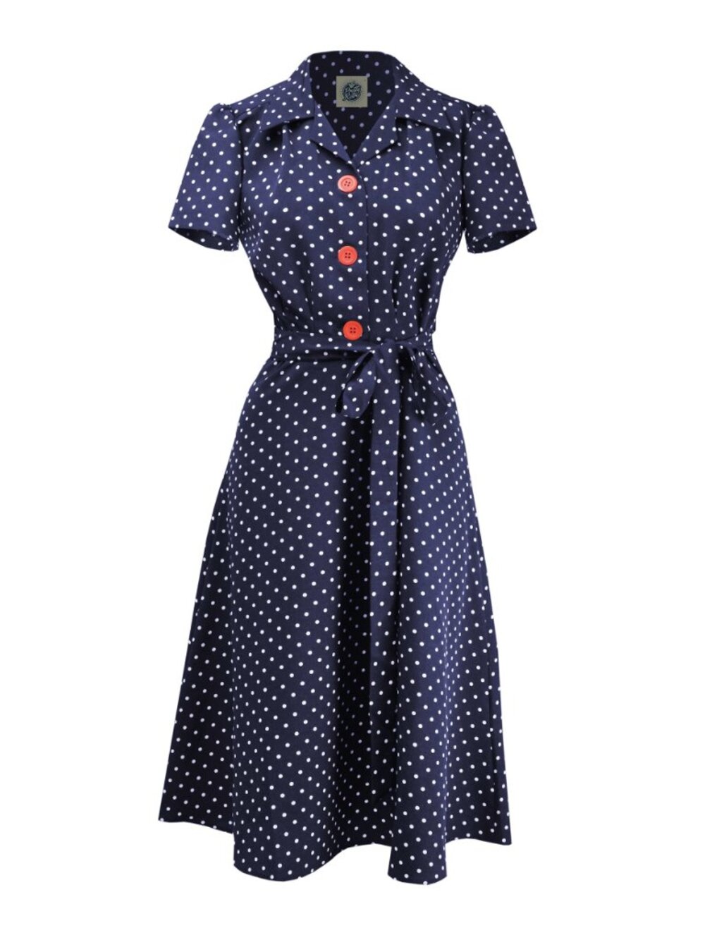 Pretty Retro - 1940s Shirt Dress - Navy Polka - UK size 16, US size 14